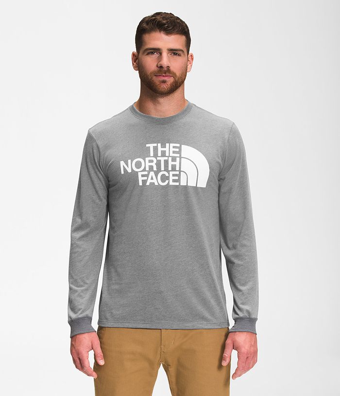 The North Face T Shirts Męska Szare Długi Rękaw Pół kopuła - IWPQ27980